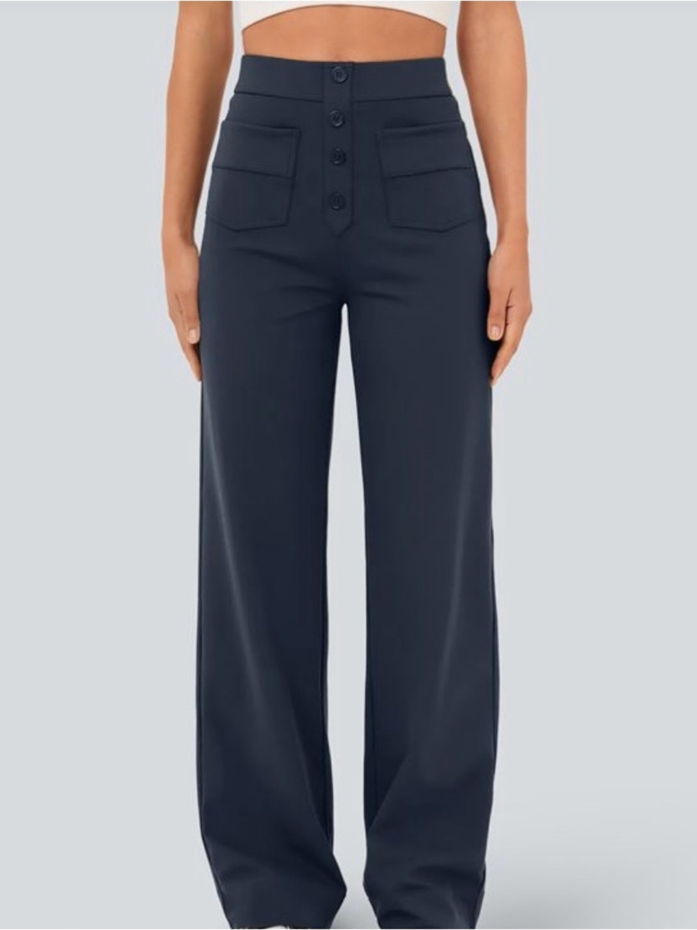 HALARA Navy High-Rise Wide Leg Pants with Button Front